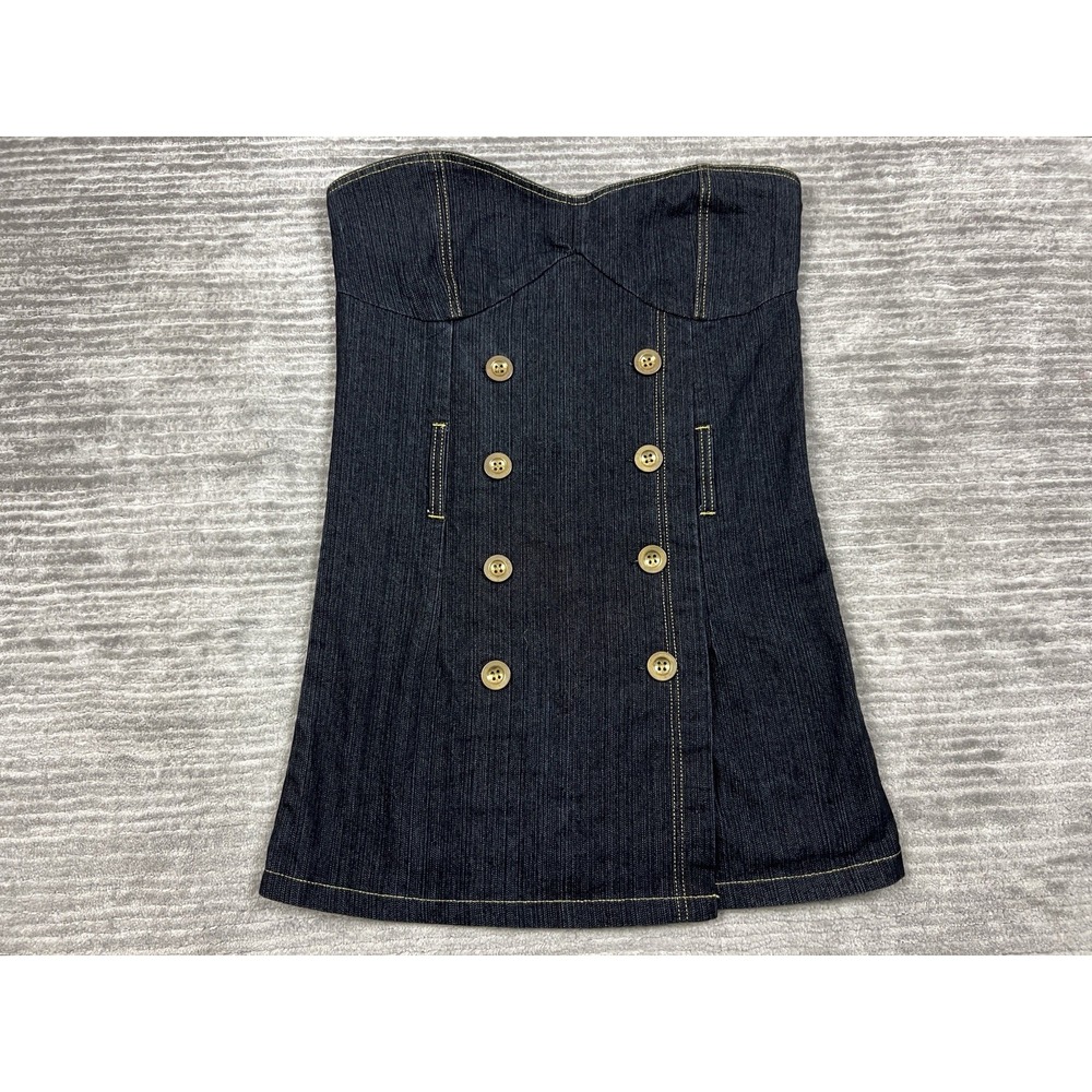 Gold Flava Dress Womens Medium Blue Denim Dark Wash‎ Mini Cotton Blend